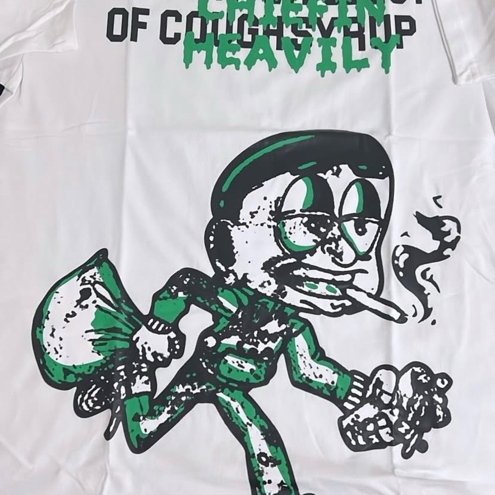 White Graphic Tee with Green Accents